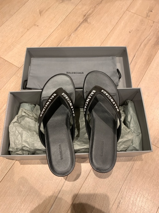 Balenciaga Shoes - Balenciaga Black Logo Thong Sandals